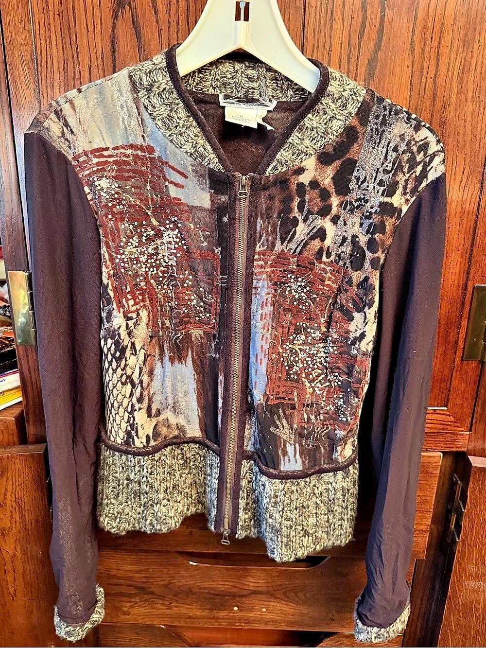 2000s Alberto Makali Printed Embellished Jacket in Brown & Blue